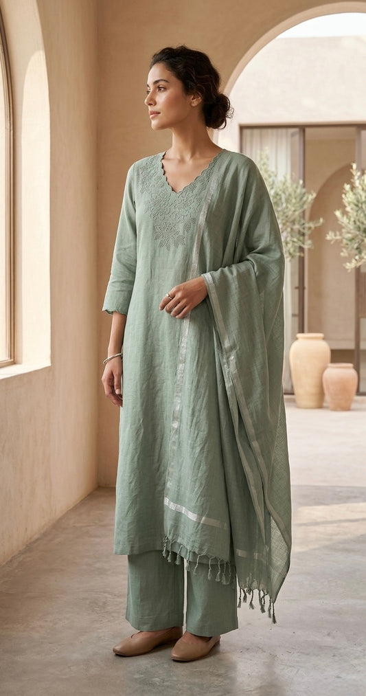 Emerald Veil Linen drape